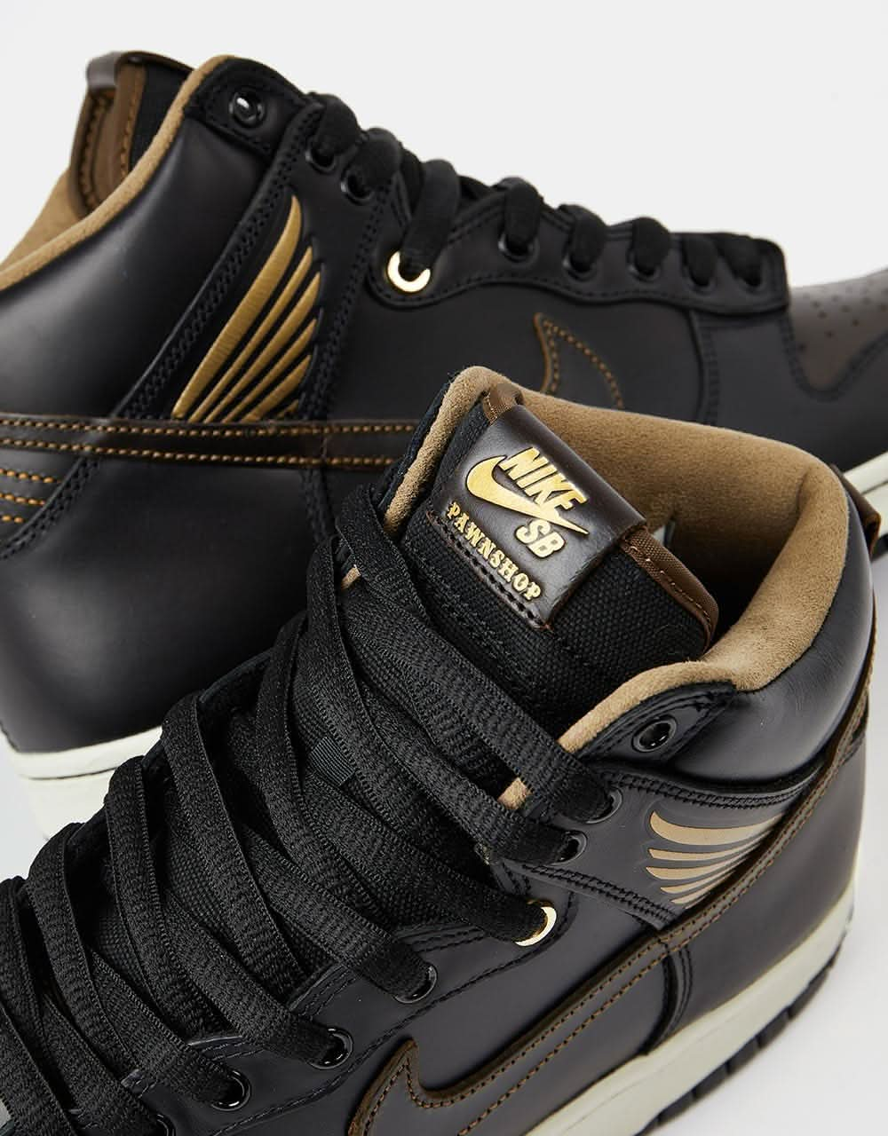 Nike SB 'Pawnshop' Dunk High OG QS Skate Shoes - Black/Black-Metallic Gold