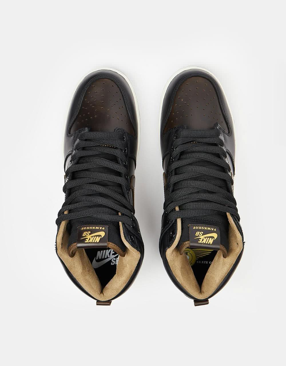 Nike SB 'Pawnshop' Dunk High OG QS Skate Shoes - Black/Black-Metallic Gold