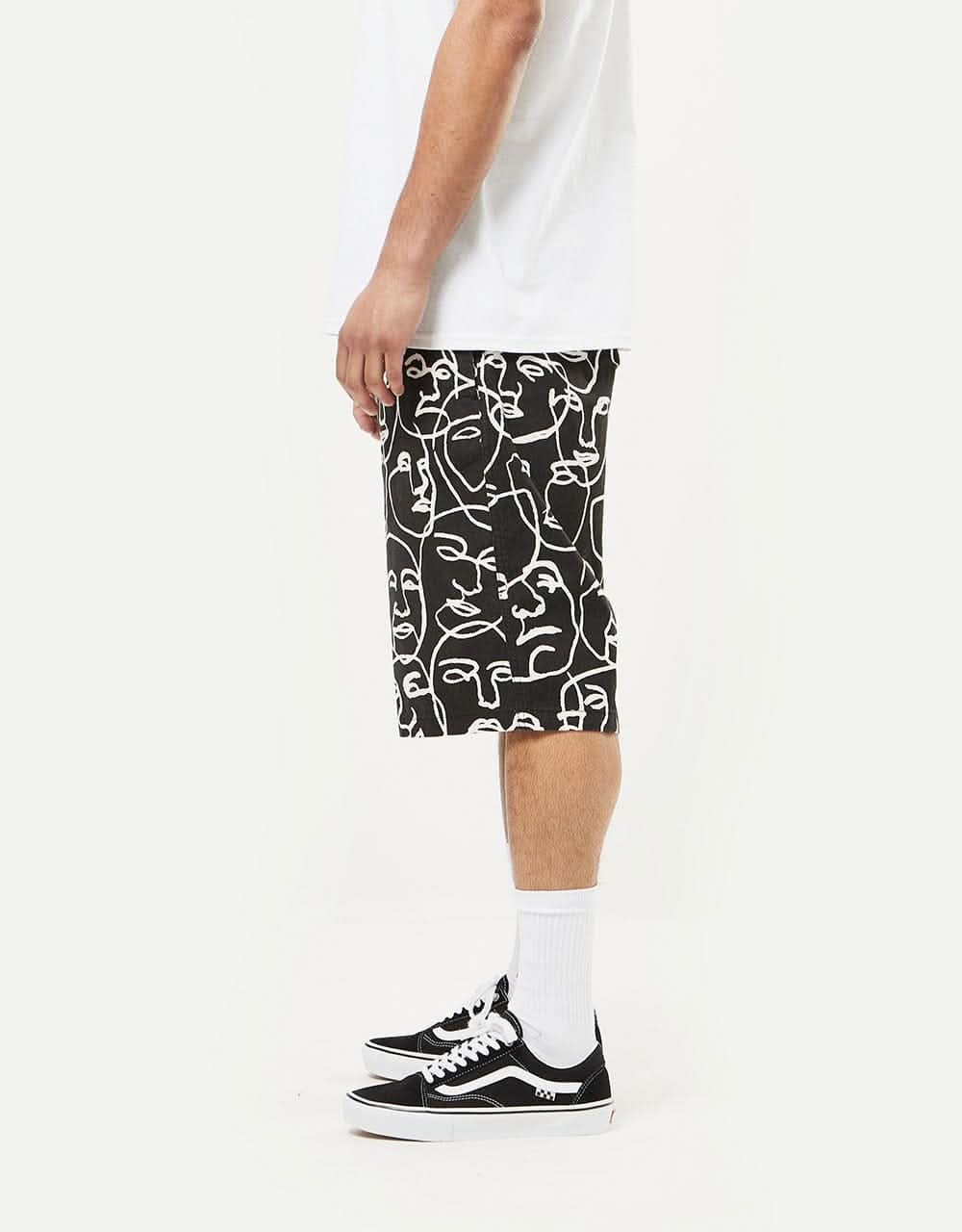 Route One Organic Beach Shorts - Faces Black/White