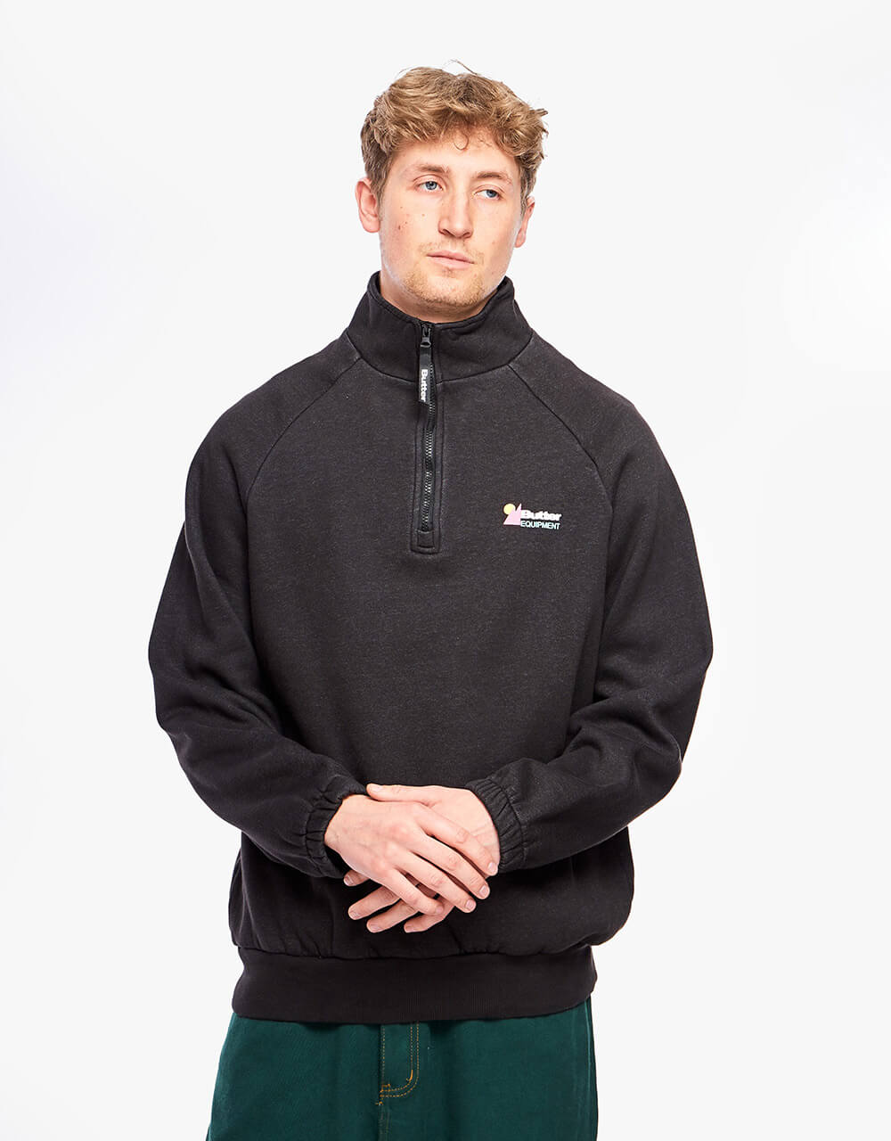 Butter Goods Pigment Dye 1/4 Zip Pullover - Washed Black