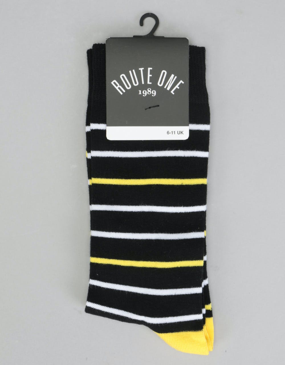 Route One Narrow Stripe Socks - Black/Yellow