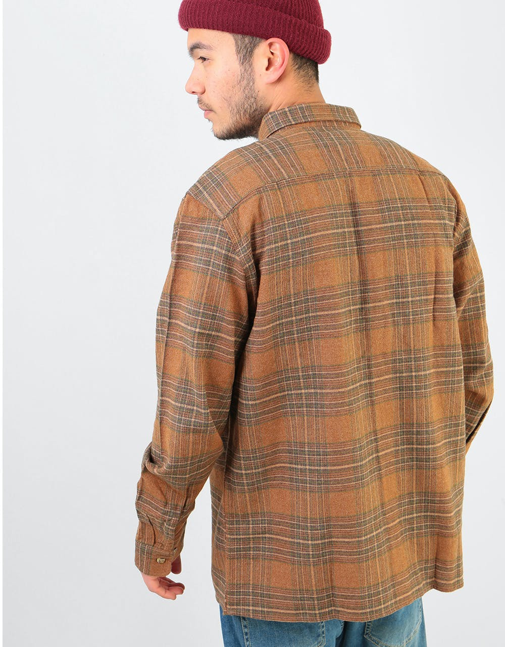 Brixton Archie L/S Flannel Shirt - Copper/Shale Brown