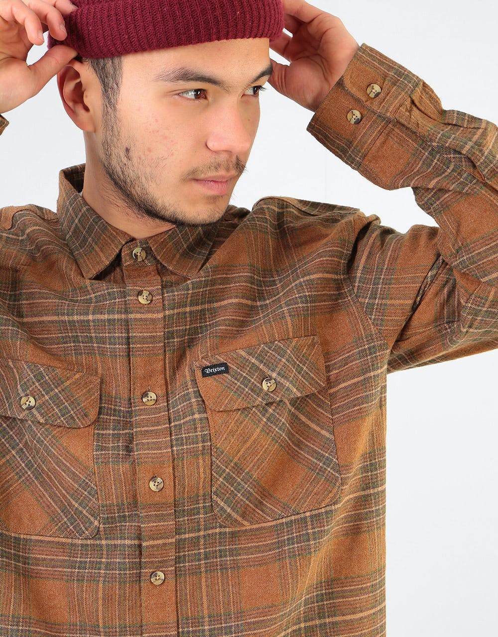 Brixton Archie L/S Flannel Shirt - Copper/Shale Brown